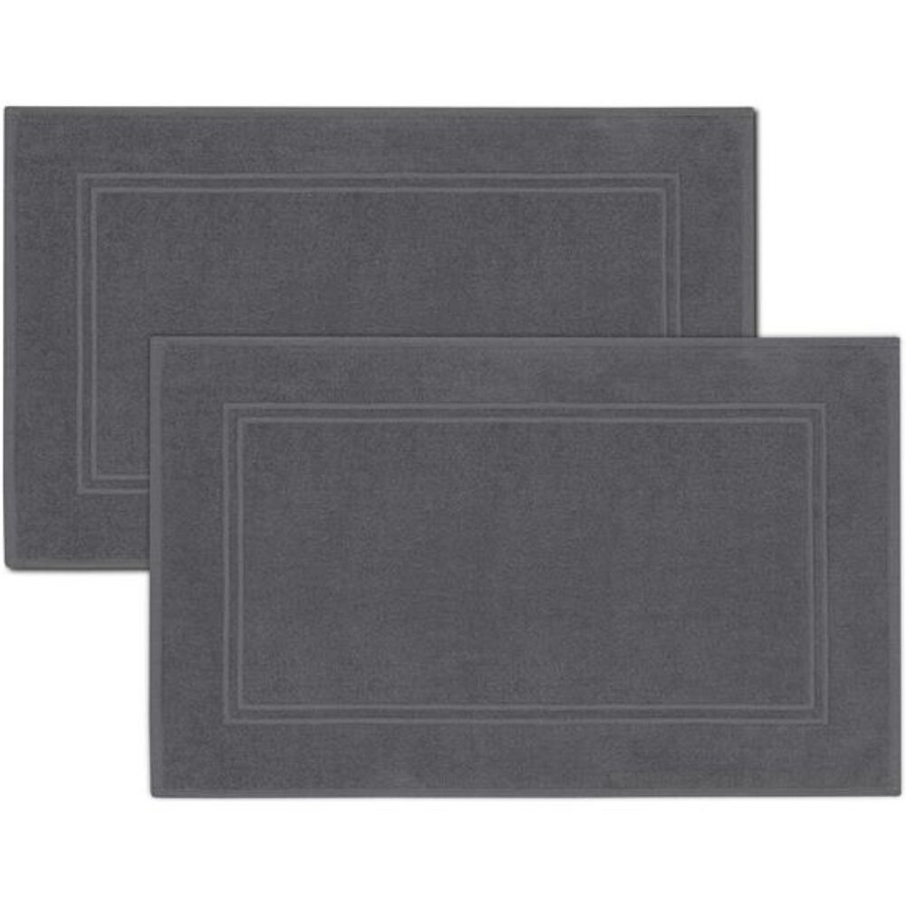 Cotton Bath Mats Set of 2 Super Absorbent Quick Dry Plush Bathroom Floor Dark Gr